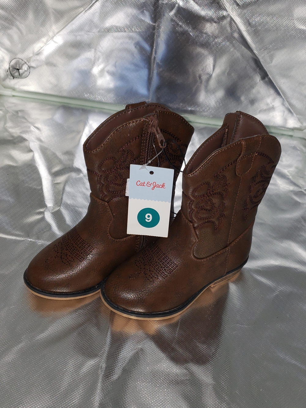 Cat & Jack Brown Girls' Cowboy Boots with Embroidered Design
